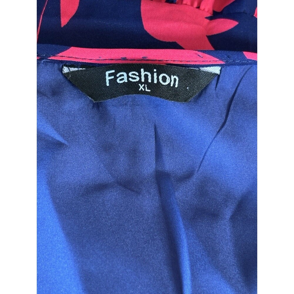 Floral Maxi Dress Size XL Navy Pink V-Neck Elastic Waist Summer Long Dress - Picture 4 of 7